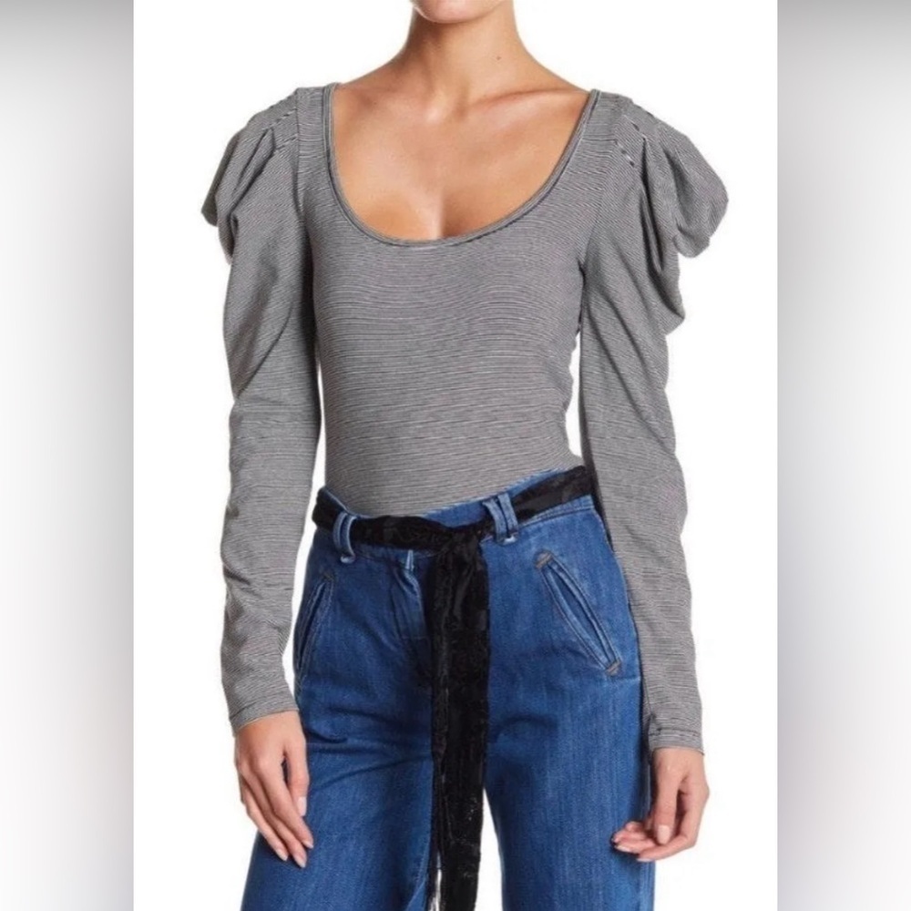 Free People Striped Penelope long sleeves round neck stretch top - Size Small